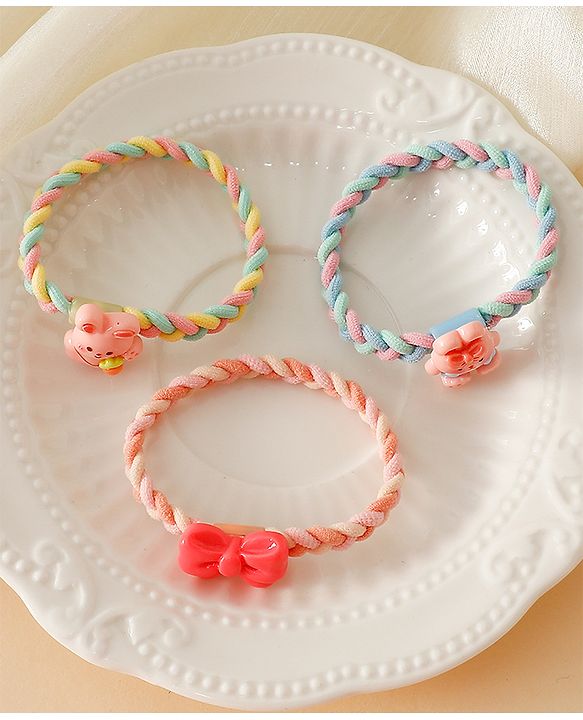 Pine Kids Colorful Knot and Fancy Loop Hair Rubber Bands - Pink & Blue