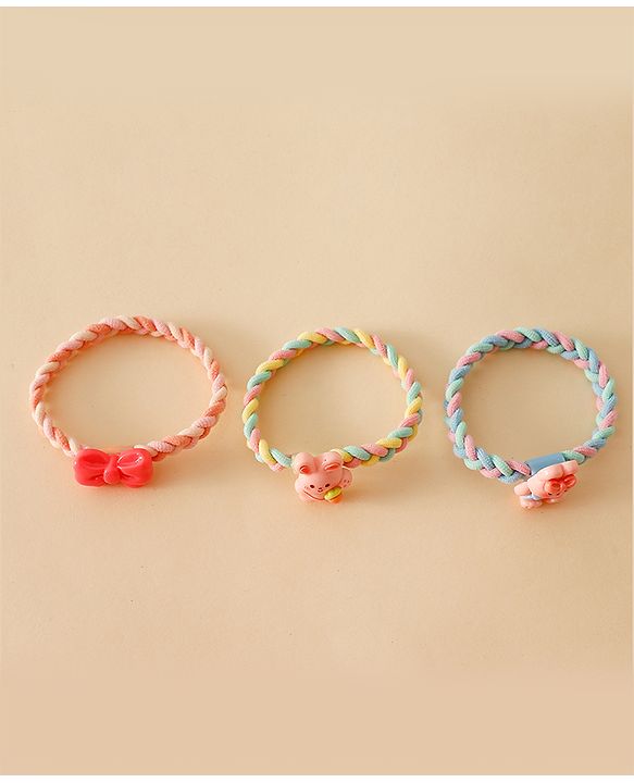 Pine Kids Colorful Knot and Fancy Loop Hair Rubber Bands - Pink & Blue