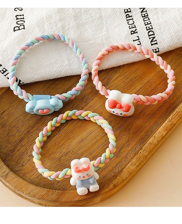 Pine Kids Colorful Knot and Fancy Loop Hair Rubber Bands - Pink & Blue
