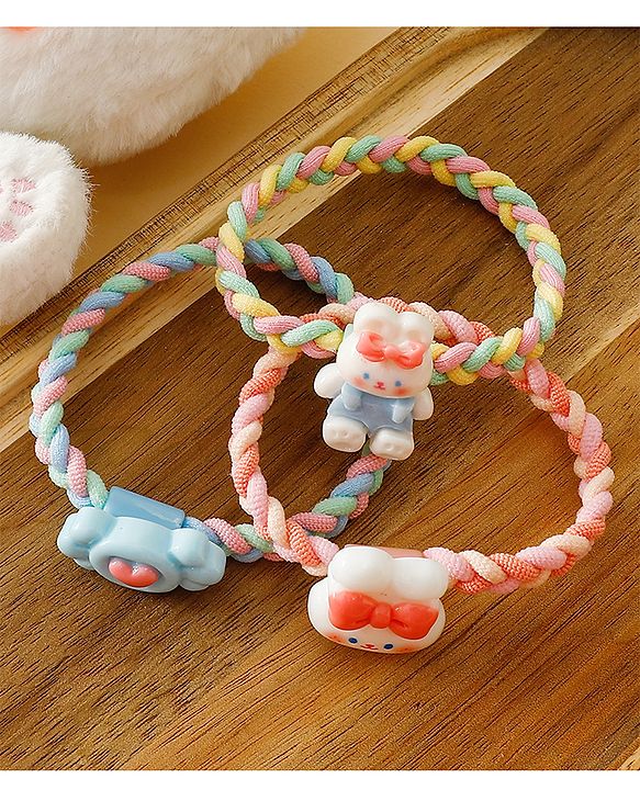 Pine Kids Colorful Knot and Fancy Loop Hair Rubber Bands - Pink & Blue