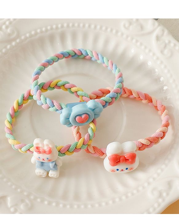 Pine Kids Colorful Knot and Fancy Loop Hair Rubber Bands - Pink & Blue