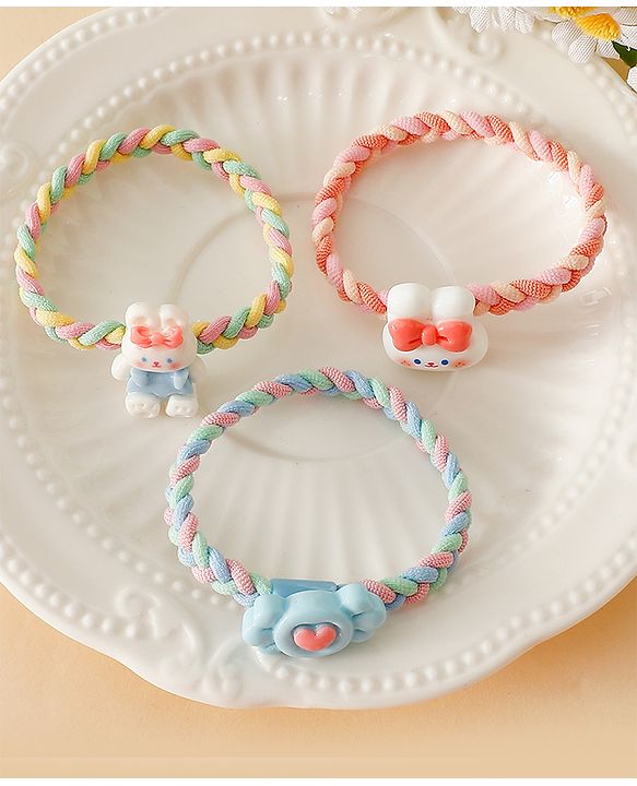 Pine Kids Colorful Knot and Fancy Loop Hair Rubber Bands - Pink & Blue