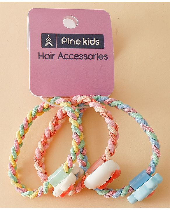 Pine Kids Colorful Knot and Fancy Loop Hair Rubber Bands - Pink & Blue