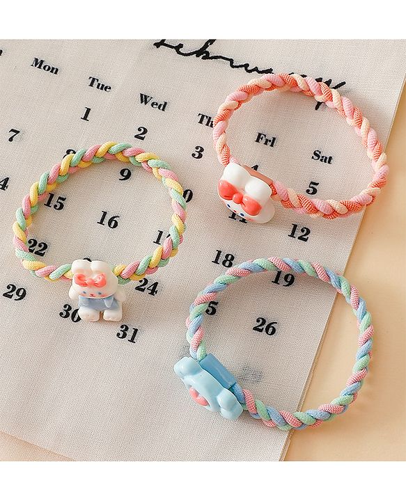 Pine Kids Colorful Knot and Fancy Loop Hair Rubber Bands - Pink & Blue