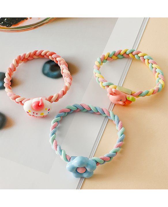 Pine Kids Colorful Knot and Fancy Loop Hair Rubber Bands - Pink & Blue