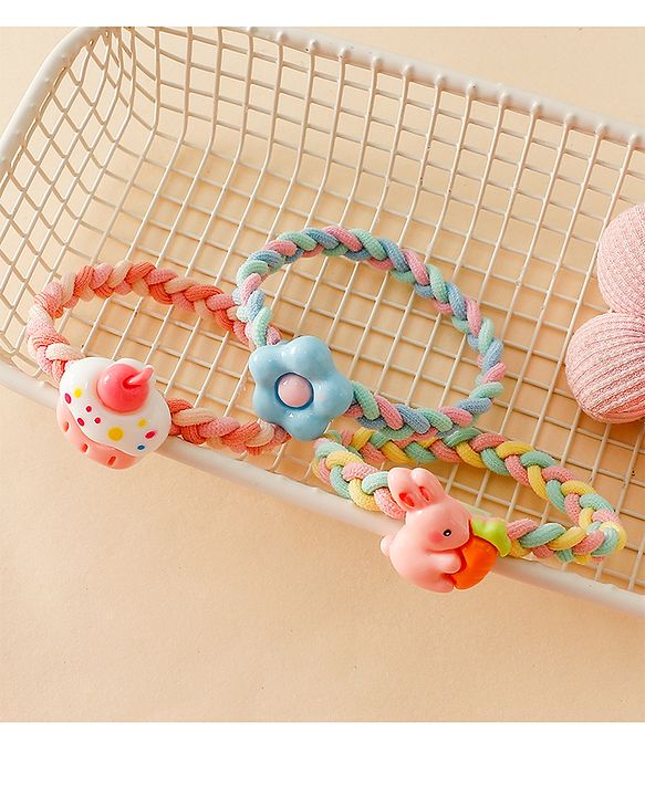 Pine Kids Colorful Knot and Fancy Loop Hair Rubber Bands - Pink & Blue