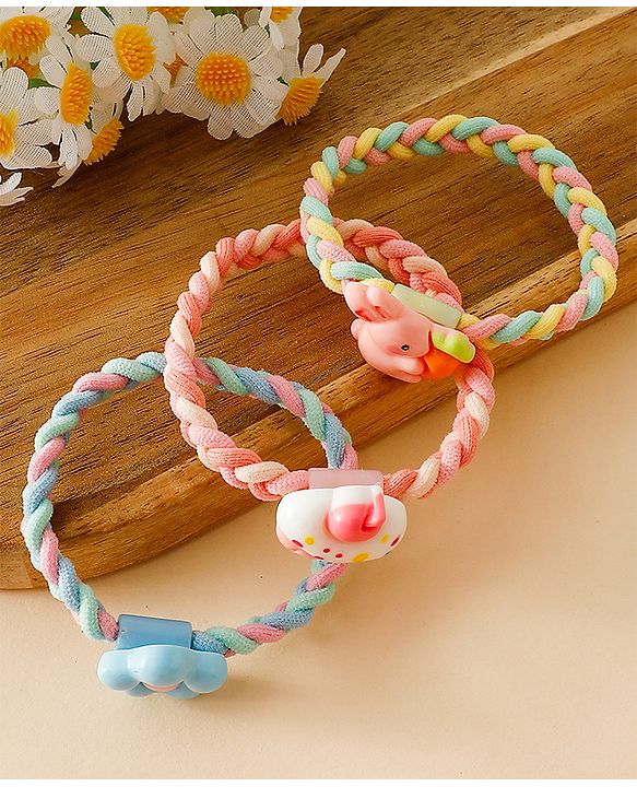 Pine Kids Colorful Knot and Fancy Loop Hair Rubber Bands - Pink & Blue