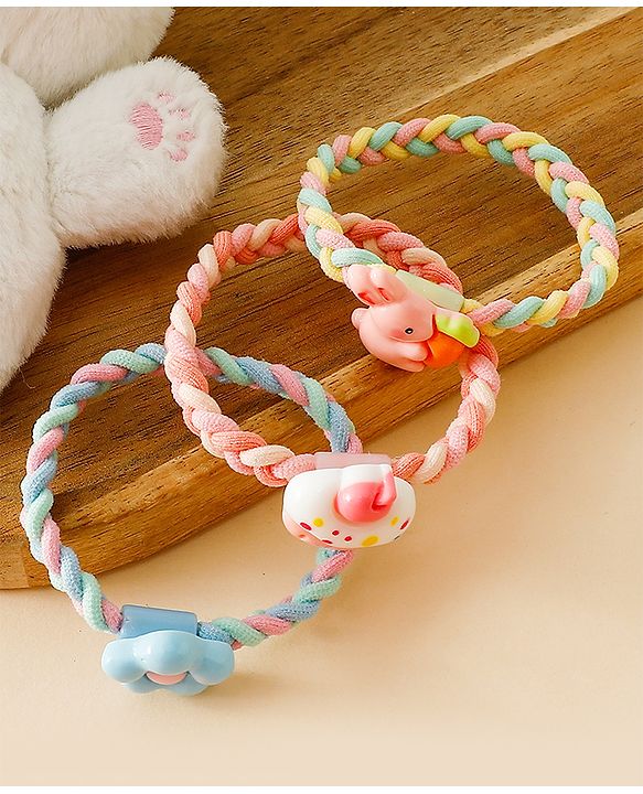Pine Kids Colorful Knot and Fancy Loop Hair Rubber Bands - Pink & Blue