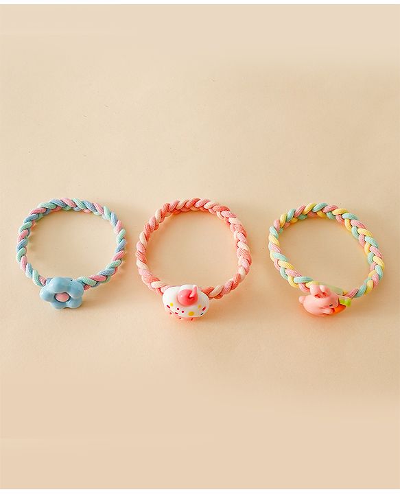 Pine Kids Colorful Knot and Fancy Loop Hair Rubber Bands - Pink & Blue