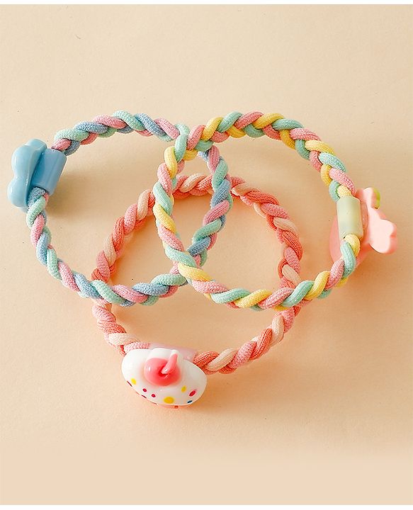 Pine Kids Colorful Knot and Fancy Loop Hair Rubber Bands - Pink & Blue