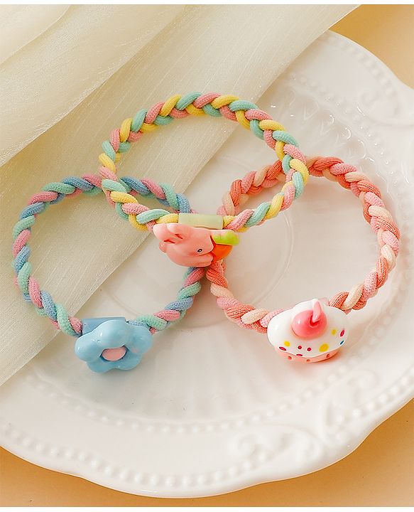 Pine Kids Colorful Knot and Fancy Loop Hair Rubber Bands - Pink & Blue