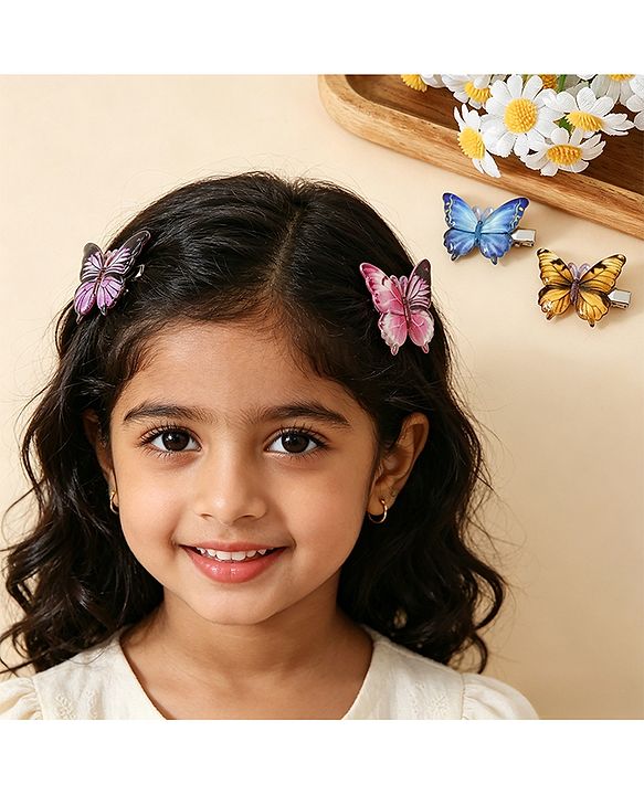 Pine Kids Bow & Butterfly Hair Clips - Blue & Pink