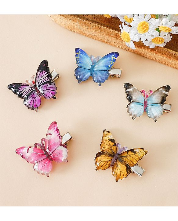 Pine Kids Bow & Butterfly Hair Clips - Blue & Pink