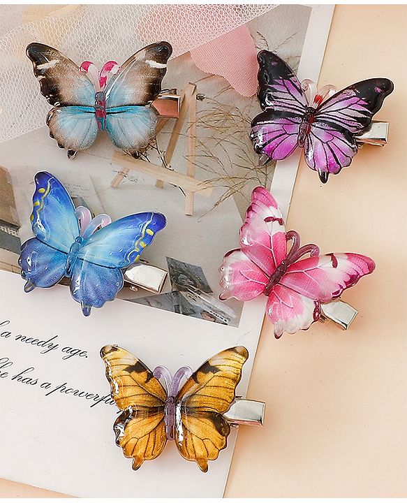 Pine Kids Bow & Butterfly Hair Clips - Blue & Pink