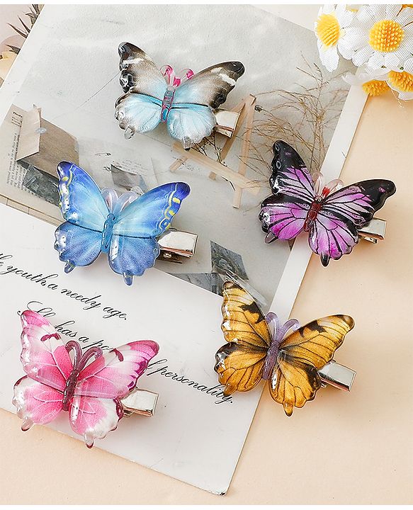 Pine Kids Bow & Butterfly Hair Clips - Blue & Pink