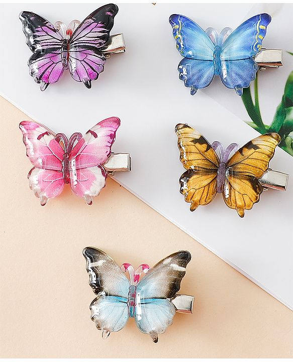 Pine Kids Bow & Butterfly Hair Clips - Blue & Pink