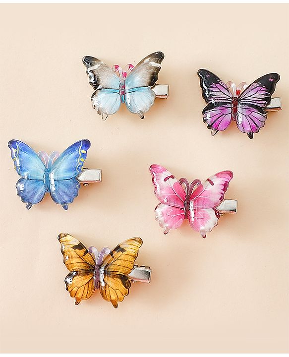 Pine Kids Bow & Butterfly Hair Clips - Blue & Pink