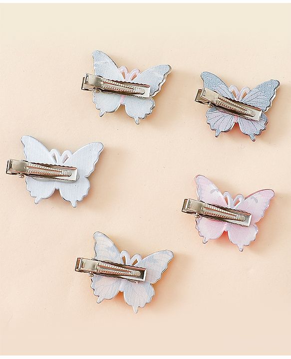 Pine Kids Bow & Butterfly Hair Clips - Blue & Pink