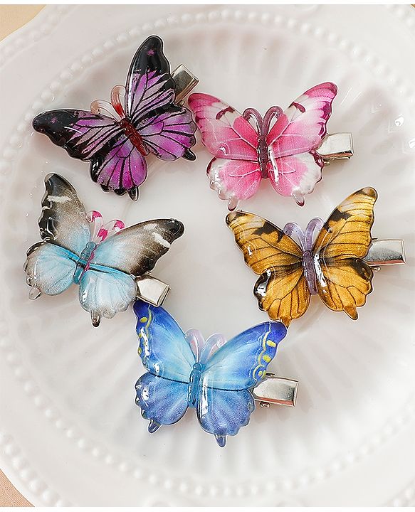 Pine Kids Bow & Butterfly Hair Clips - Blue & Pink