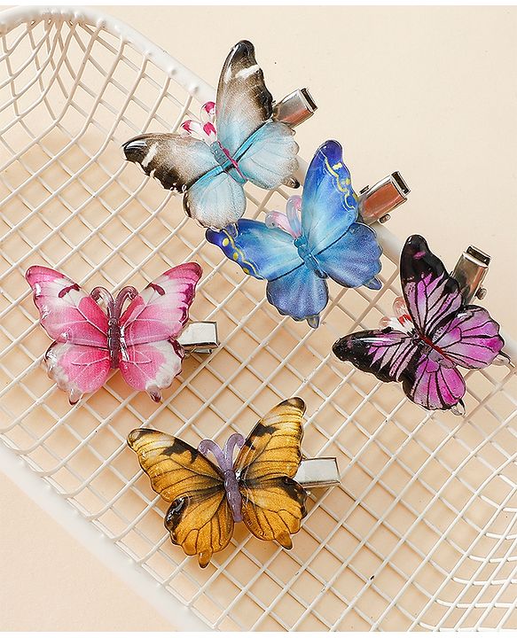 Pine Kids Bow & Butterfly Hair Clips - Blue & Pink