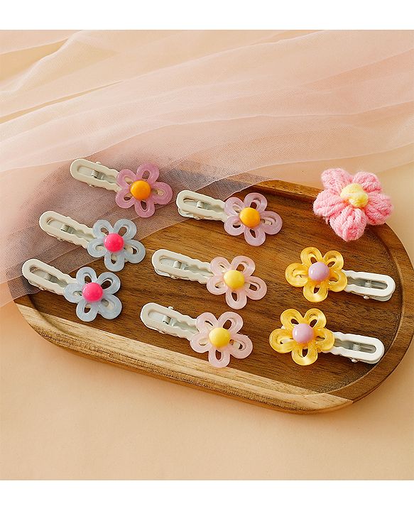 Babyhug Floral Bloom Hair Clips - PInk & Purple