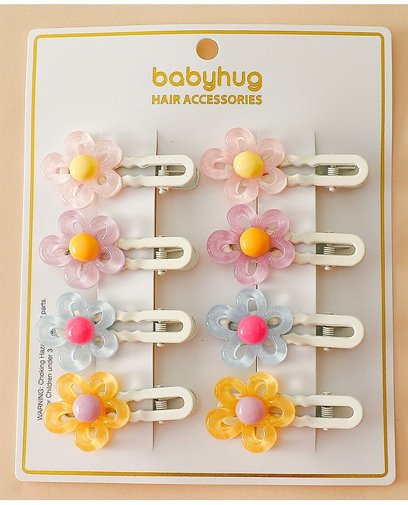 Babyhug Floral Bloom Hair Clips - PInk & Purple