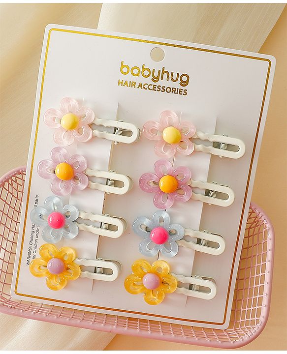 Babyhug Floral Bloom Hair Clips - PInk & Purple
