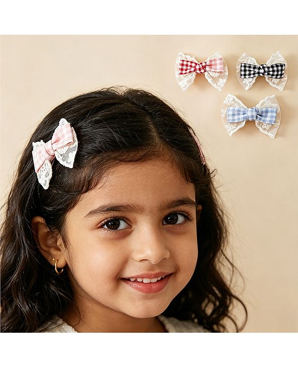Pine Kids Bow & Butterfly Clips - Blue & Red