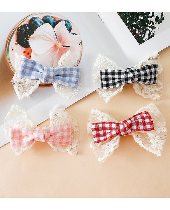 Pine Kids Bow & Butterfly Clips - Blue & Red