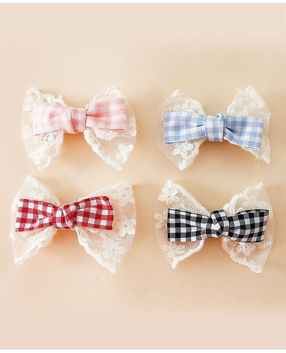 Pine Kids Bow & Butterfly Clips - Blue & Red