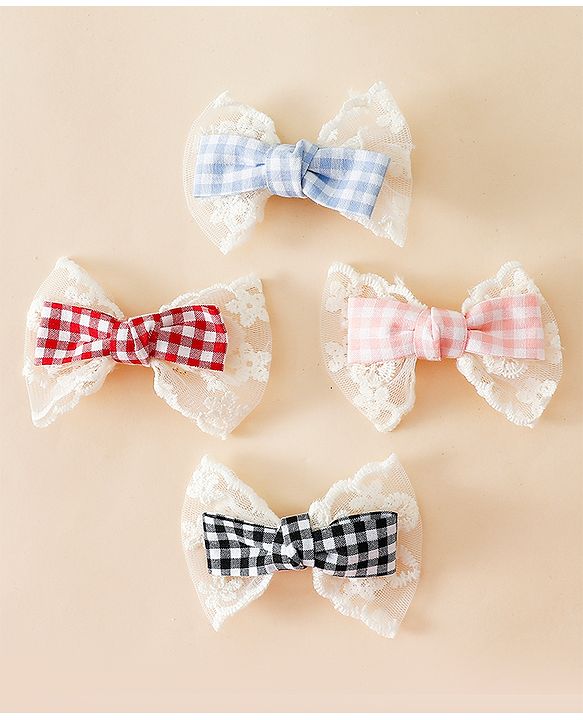 Pine Kids Bow & Butterfly Clips - Blue & Red