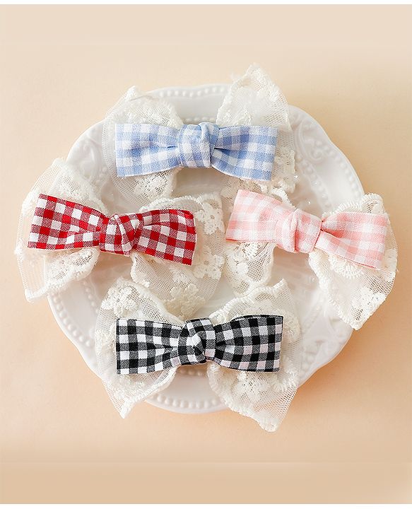 Pine Kids Bow & Butterfly Clips - Blue & Red