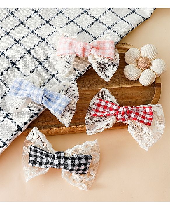 Pine Kids Bow & Butterfly Clips - Blue & Red
