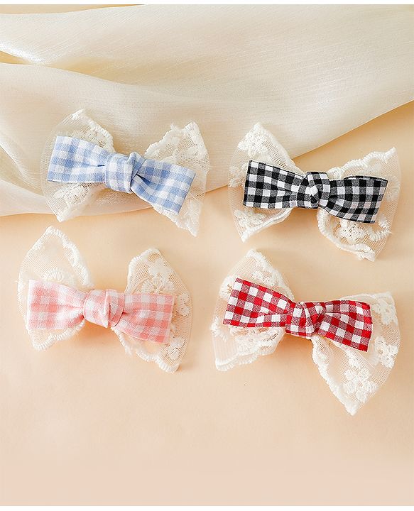 Pine Kids Bow & Butterfly Clips - Blue & Red