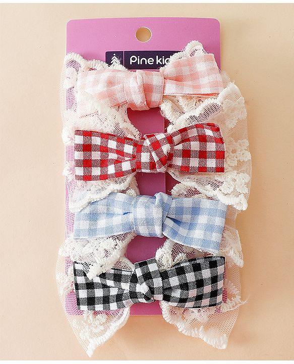 Pine Kids Bow & Butterfly Clips - Blue & Red