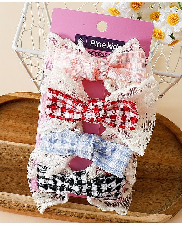 Pine Kids Bow & Butterfly Clips - Blue & Red