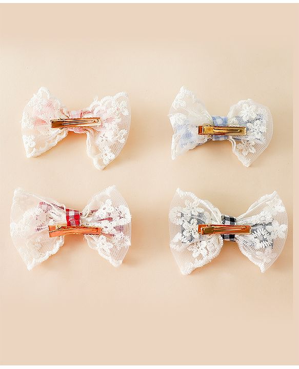 Pine Kids Bow & Butterfly Clips - Blue & Red