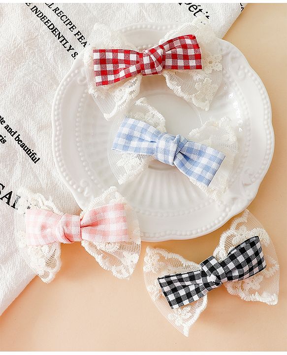 Pine Kids Bow & Butterfly Clips - Blue & Red