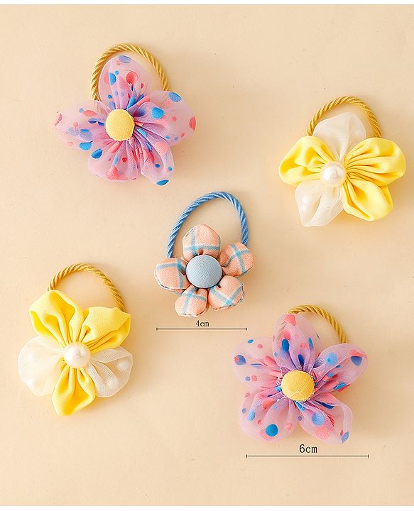 Babyhug Free Size Hair Rubber Bands With Floral Applique Pack of 5 - Multicolor