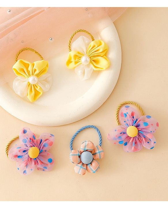 Babyhug Free Size Hair Rubber Bands With Floral Applique Pack of 5 - Multicolor