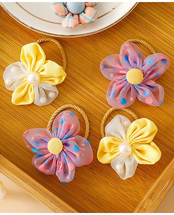 Babyhug Free Size Hair Rubber Bands With Floral Applique Pack of 5 - Multicolor