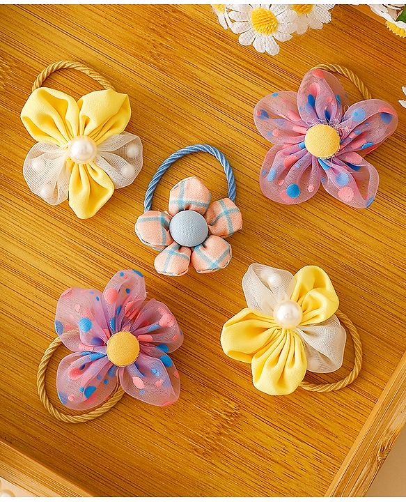 Babyhug Free Size Hair Rubber Bands With Floral Applique Pack of 5 - Multicolor
