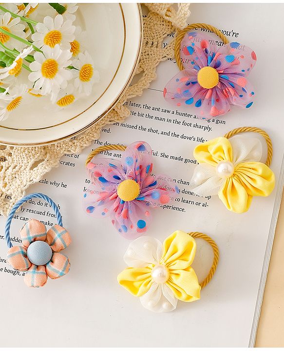 Babyhug Free Size Hair Rubber Bands With Floral Applique Pack of 5 - Multicolor