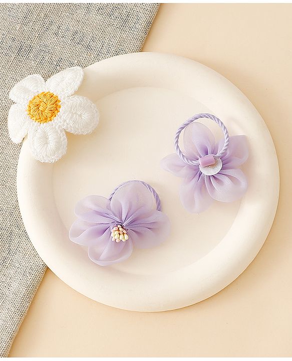 Babyhug Free Size Hair Rubber Bands With Flower Applique Pack of 5 - Purple