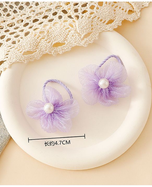 Babyhug Free Size Hair Rubber Bands With Flower Applique Pack of 5 - Purple