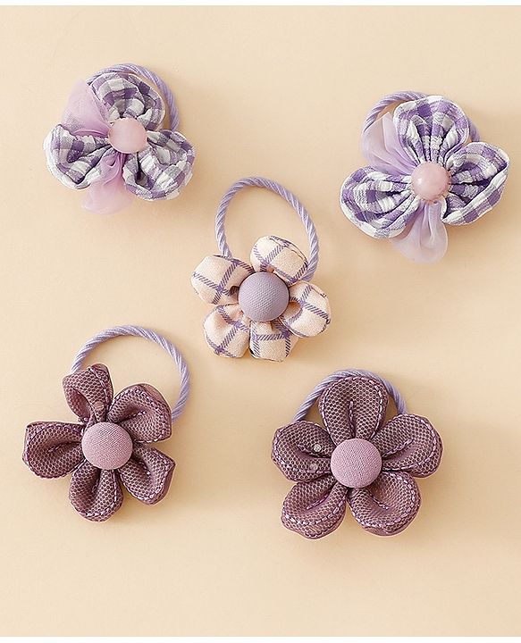 Babyhug Free Size Hair Rubber Bands With Flower Applique Pack of 6 - Purple
