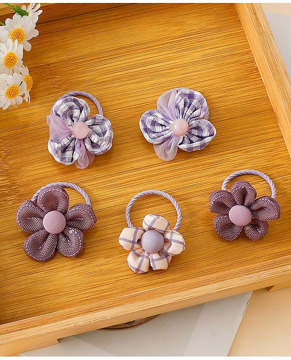 Babyhug Free Size Hair Rubber Bands With Flower Applique Pack of 6 - Purple