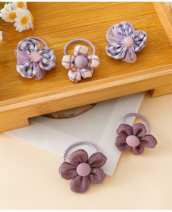 Babyhug Free Size Hair Rubber Bands With Flower Applique Pack of 6 - Purple