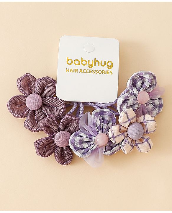 Babyhug Free Size Hair Rubber Bands With Flower Applique Pack of 6 - Purple