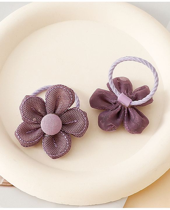 Babyhug Free Size Hair Rubber Bands With Flower Applique Pack of 6 - Purple